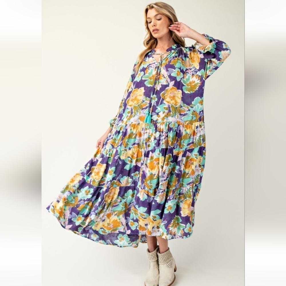 Easel Floral Print Boho Maxi Dress New - Picture 4 of 6